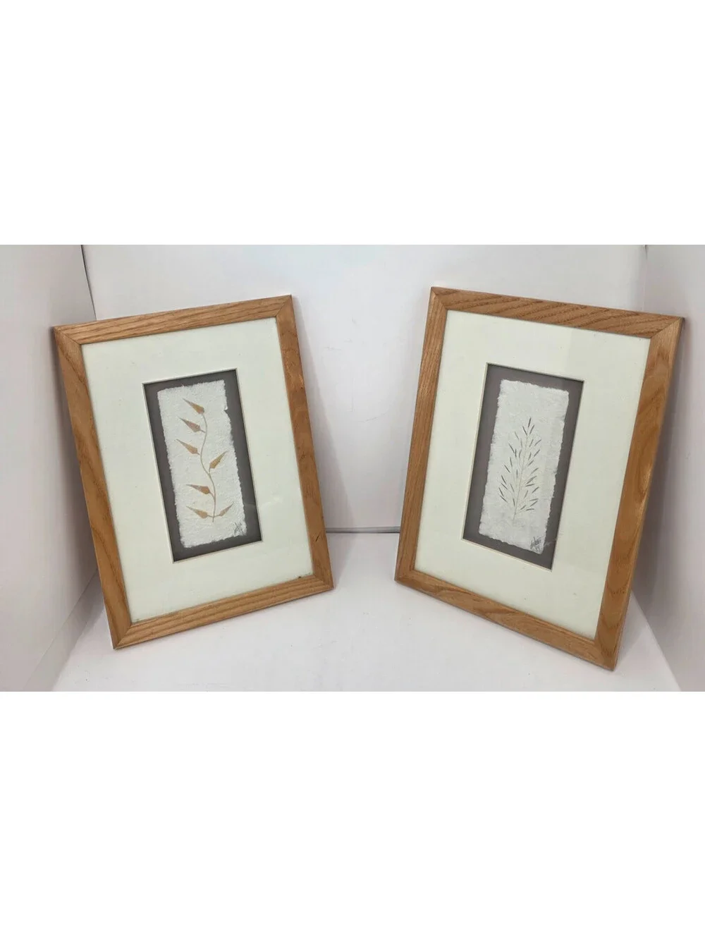Vtg. 2pc.Oshibana Pressed Flower Botanical Framed Pair Signed Handcrafted